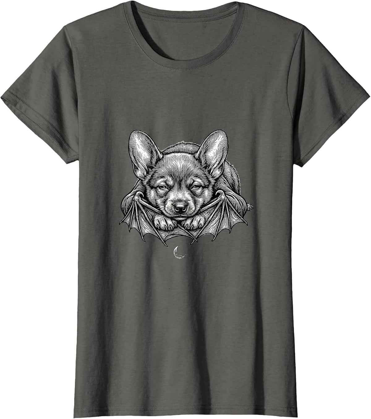 Women's Cute Bat Resting Bat Lover Halloween Nature Humor T-Shirt - Asphalt Grey