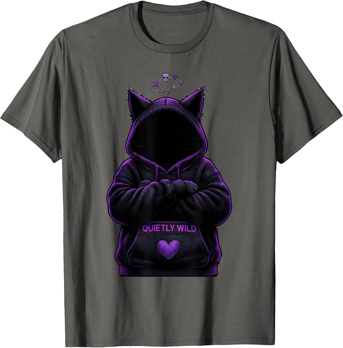 Quietly Wild Emo Goth Cat Girl Alt Aesthetic Alternative T-Shirt - Asphalt Grey
