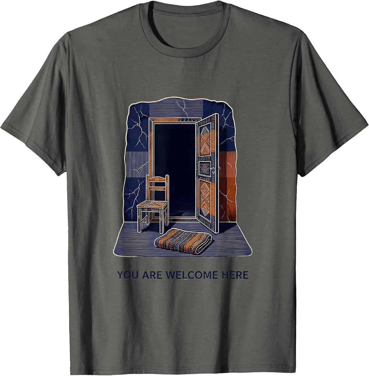 Men's You Are Welcome Here Batik Wax Resist Mental Health T-Shirt - Asphalt Grey