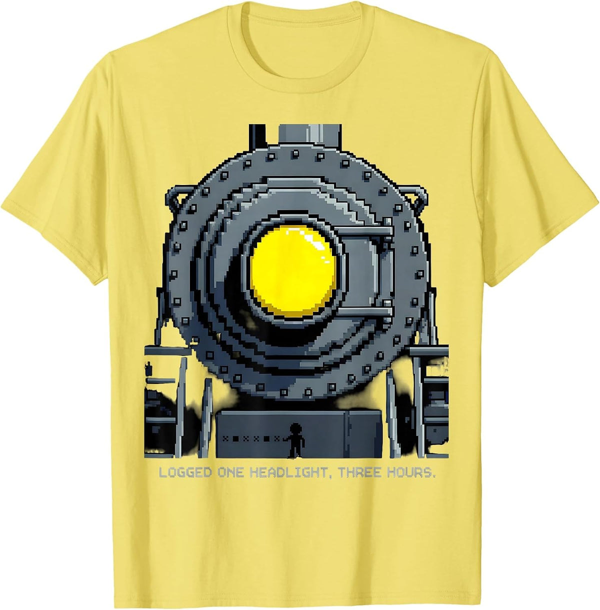 Men's Logged One Headlight Three Hours Pixel Art Big Boy 4014 T-Shirt - Lemon Yellow