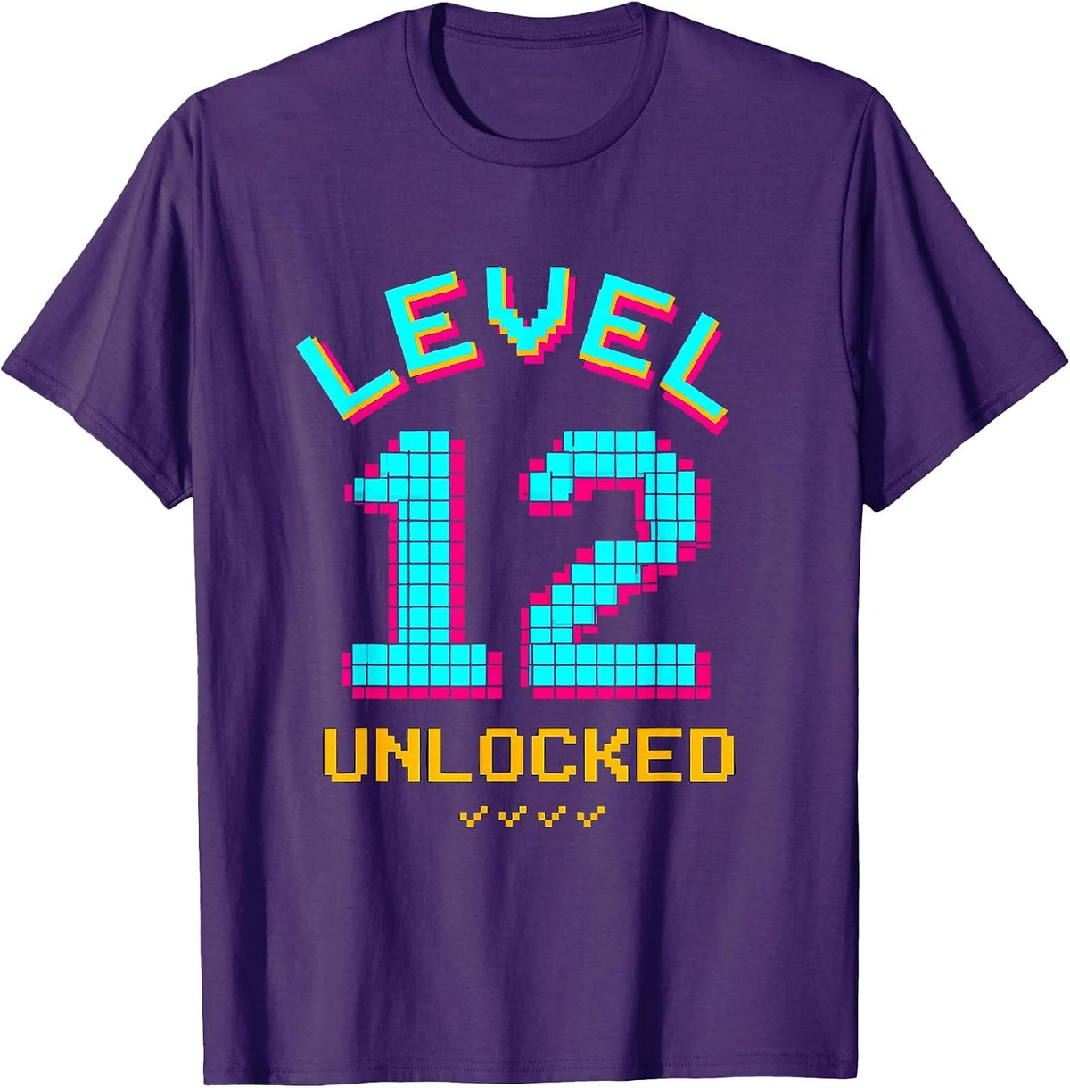 Men's Level 12 Unlocked Pixel Art Funny Teenage Birthday Vintage T-Shirt - Purple