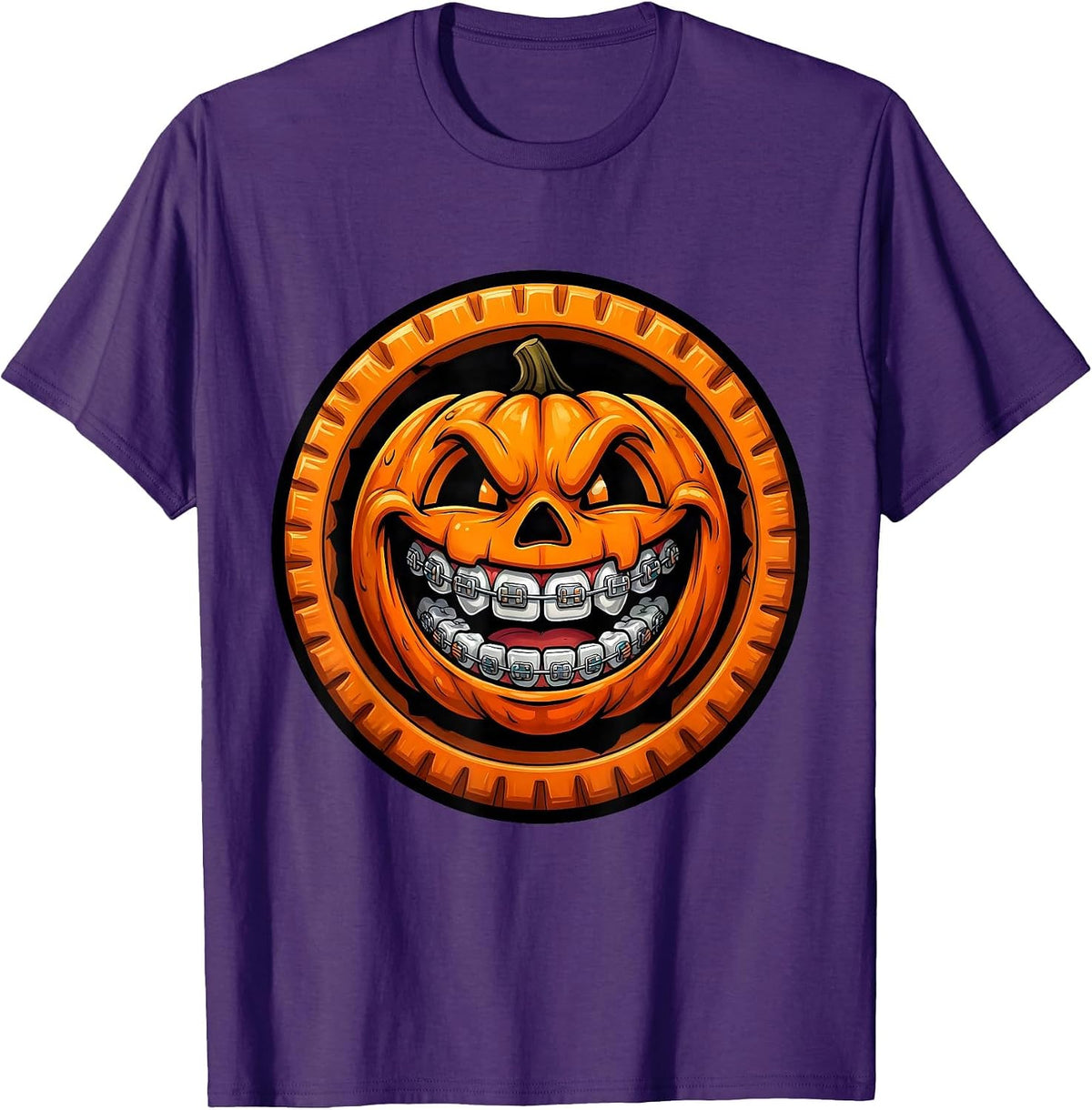 Dental Halloween Braces Jack-O-Lantern Design T-Shirt - Purple