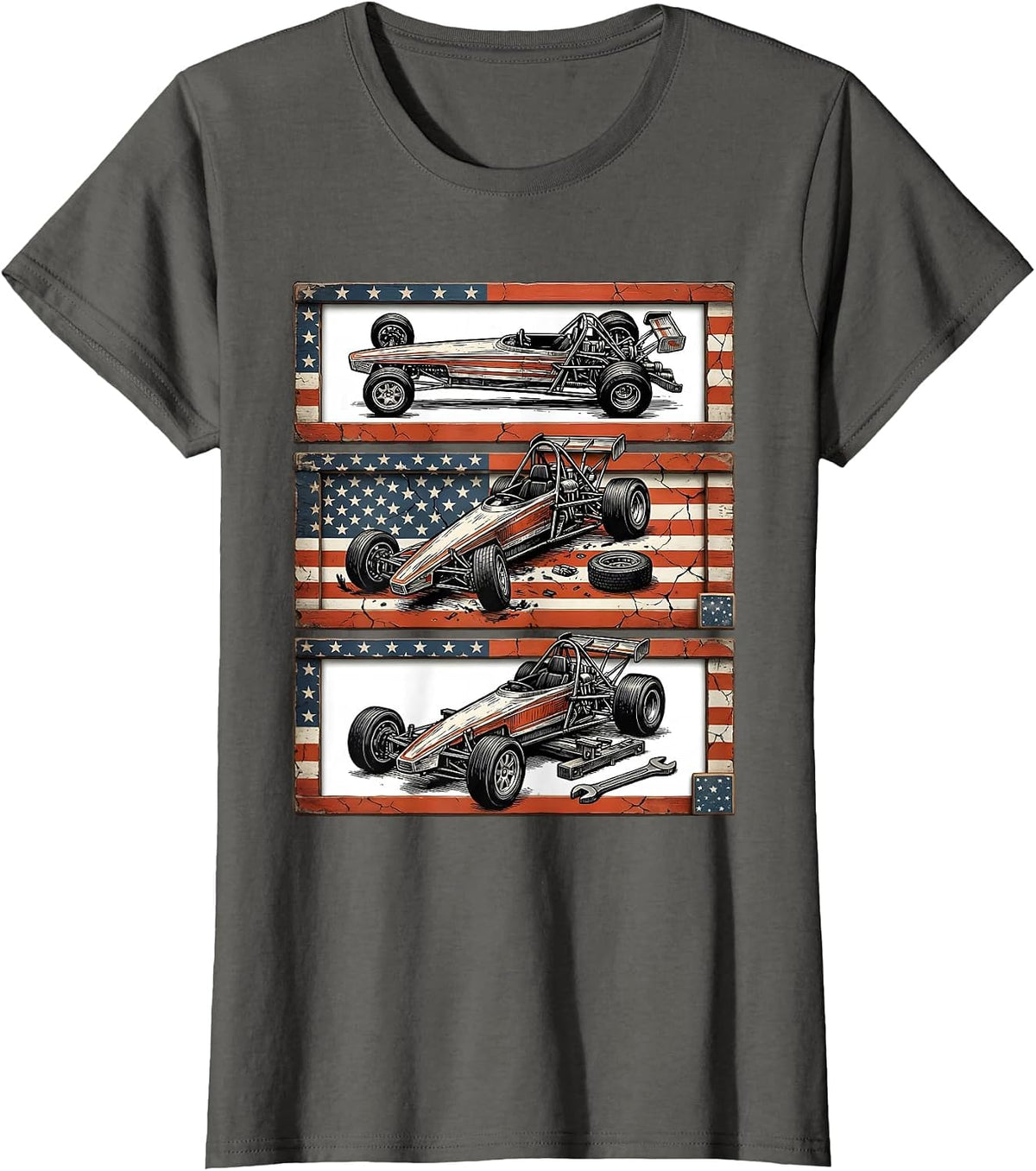 Women's RC Dragster Chassis Repair Patriotic Hobbyist Gift T-Shirt - Asphalt Grey