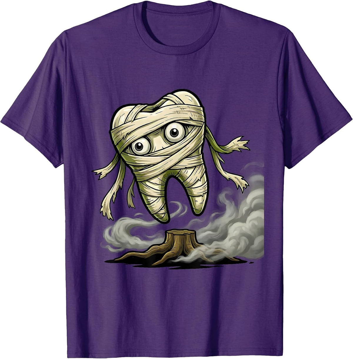 Men's Mummy Tooth Halloween Spooky Dental Design T-Shirt - Purple