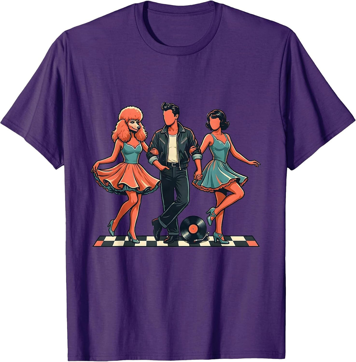 Linked 1950s Dance Line Trio Sock Hop Party T-Shirt - Purple