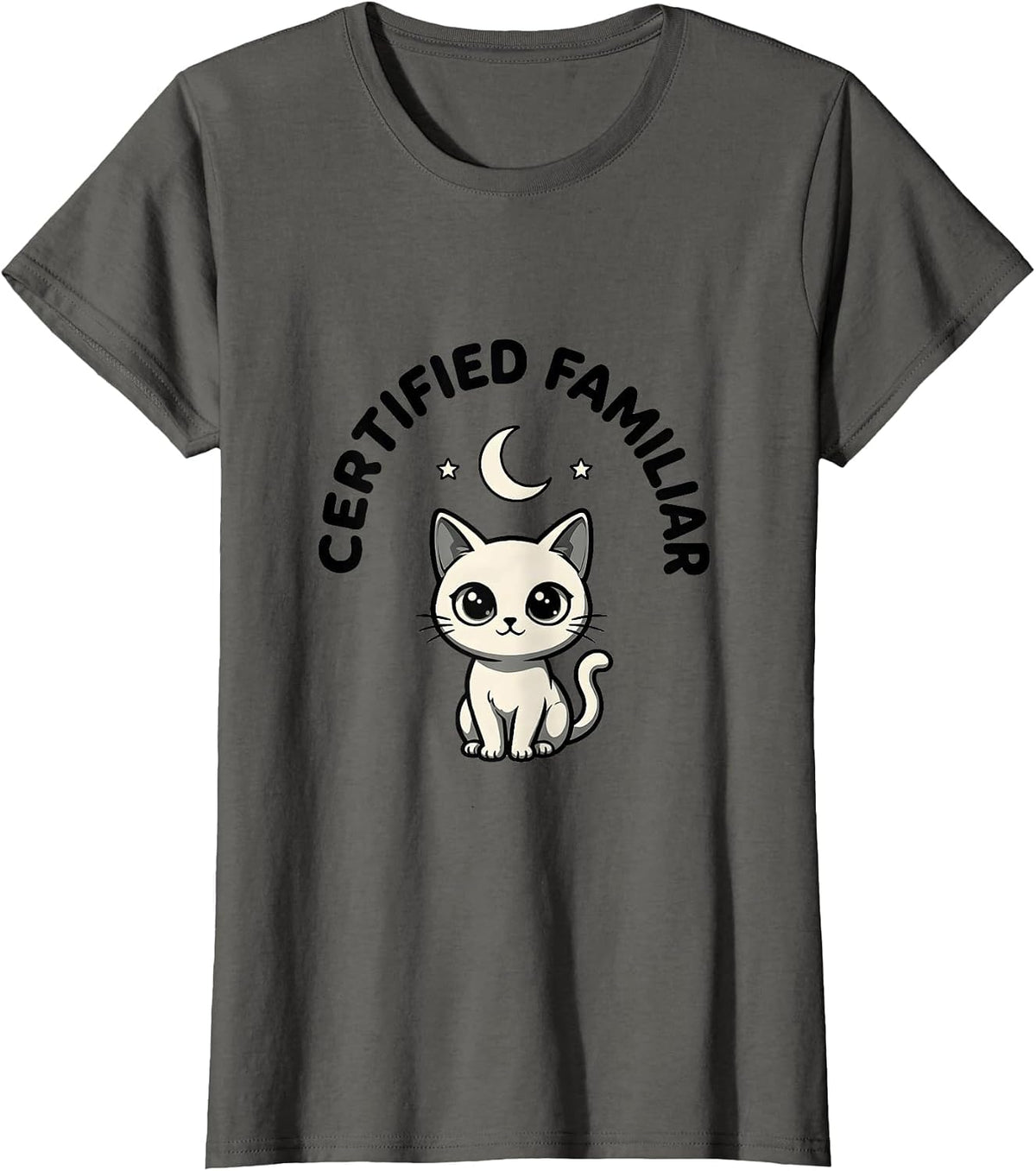 Women's Certified Familiar Pastel Goth Kawaii Creepy Cute Cat T-Shirt - Asphalt Grey