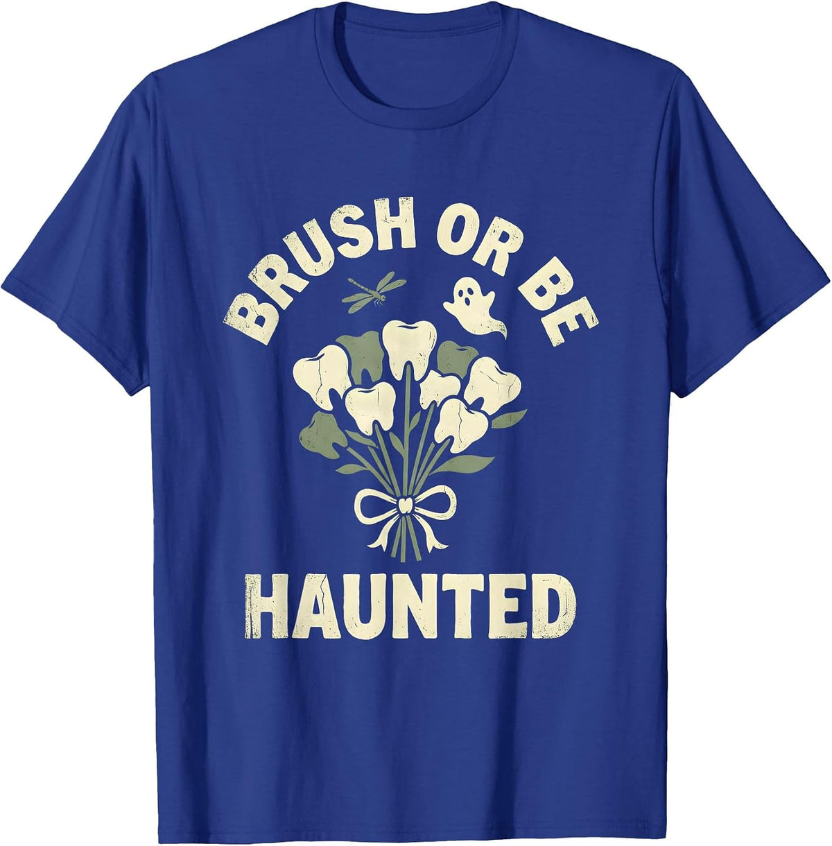 Men's Brush or Be Haunted Dental Halloween Design T-Shirt - Royal Blue