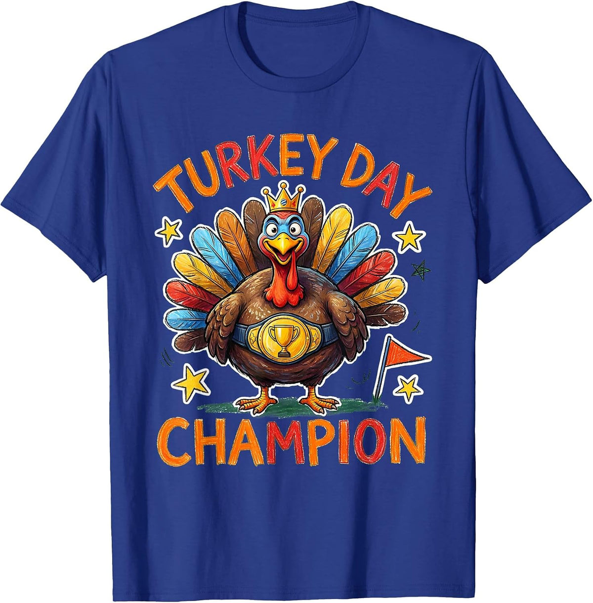 Men's Boys Turkey Day Champion Thanksgiving Design T-Shirt - Royal Blue