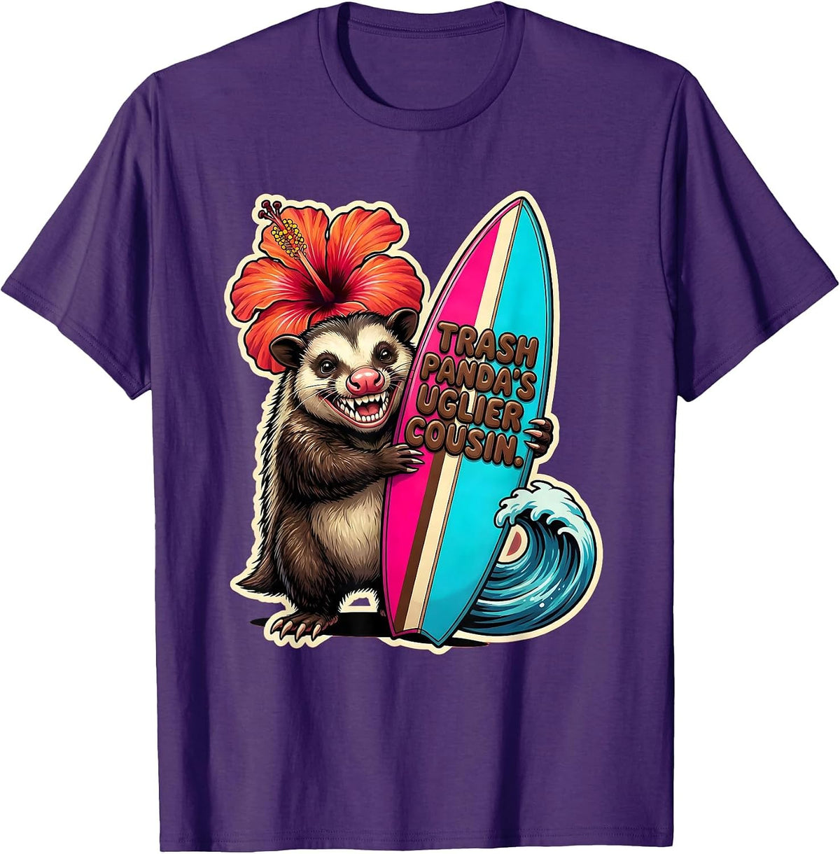 Trash Panda's Uglier Cousin Opossum Design T-Shirt - Purple