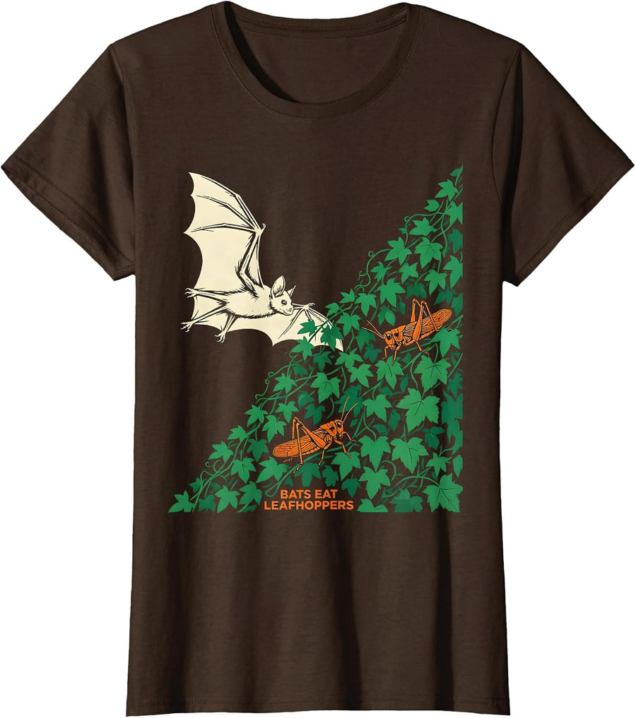 Women's Bats Eat Leafhoppers Funny Bat Lover Wildlife Conservation T-Shirt - Brown
