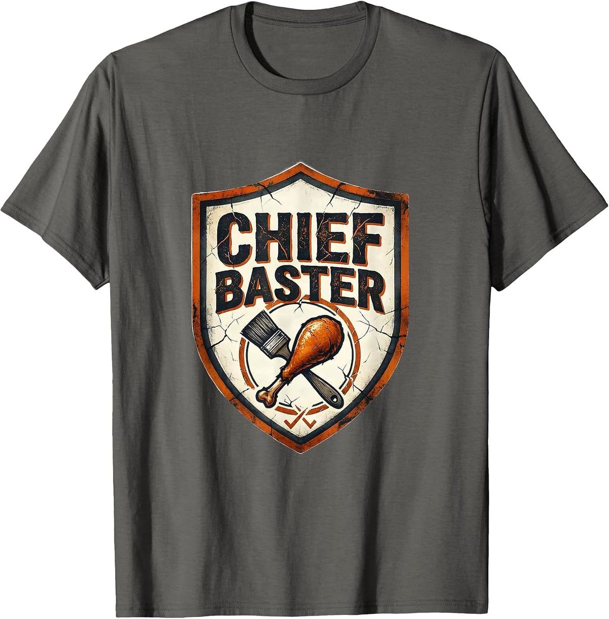 Men's Chief Baster Distressed Funny Thanksgiving Turkey Humor T-Shirt - Asphalt Grey