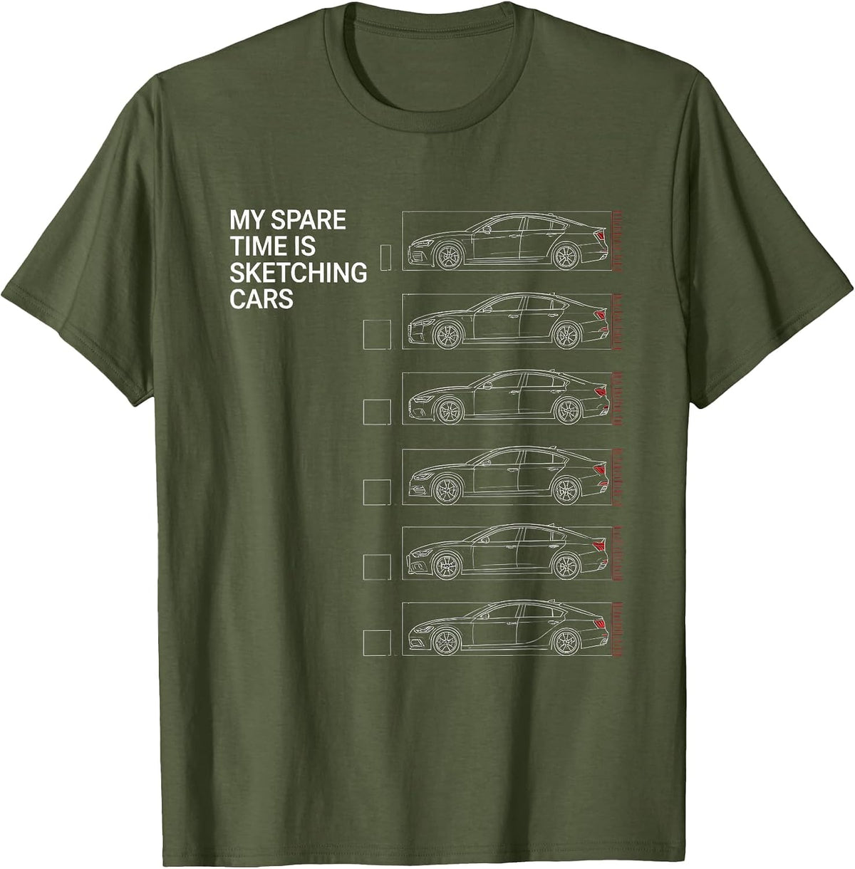 My Spare Time Is Sketching Cars Funny Car Enthusiast Car T-Shirt - Olive Green