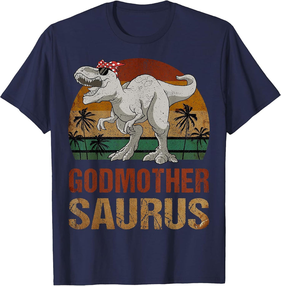 Godmothersaurus Dinosaur Godmother Saurus Mother's Day T-Shirt - Navy Blue