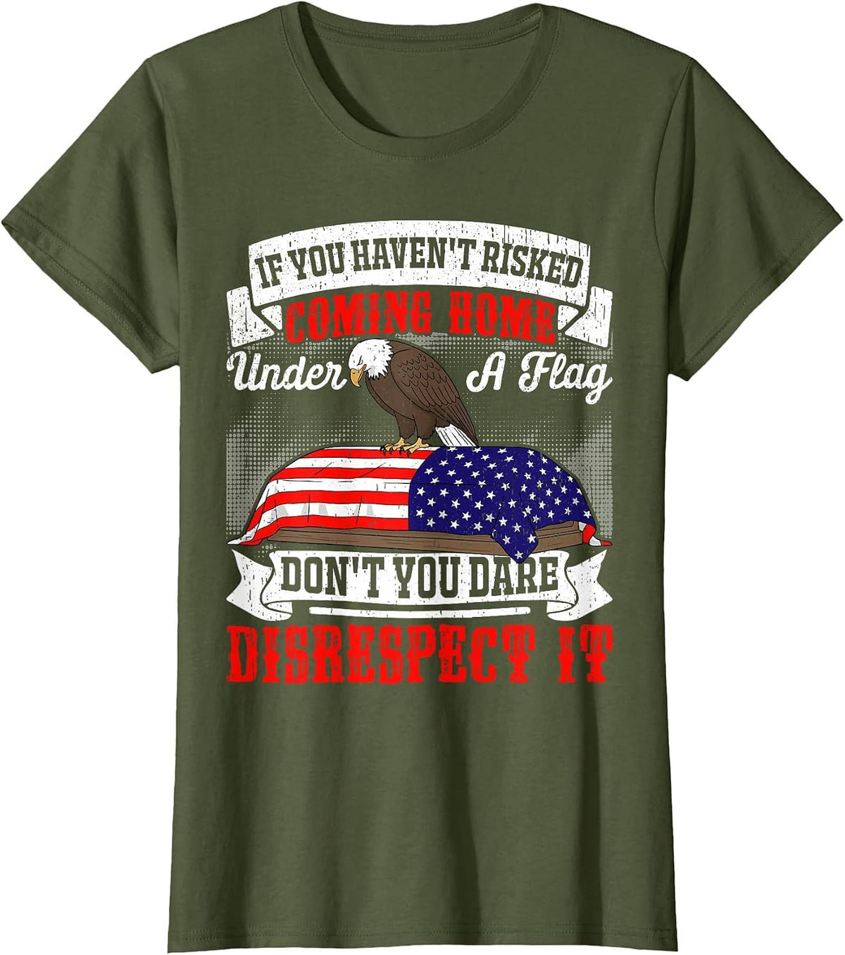 American Flag Pride Patriotic Veterans Soldiers USA 4th July T-Shirt - Olive Green