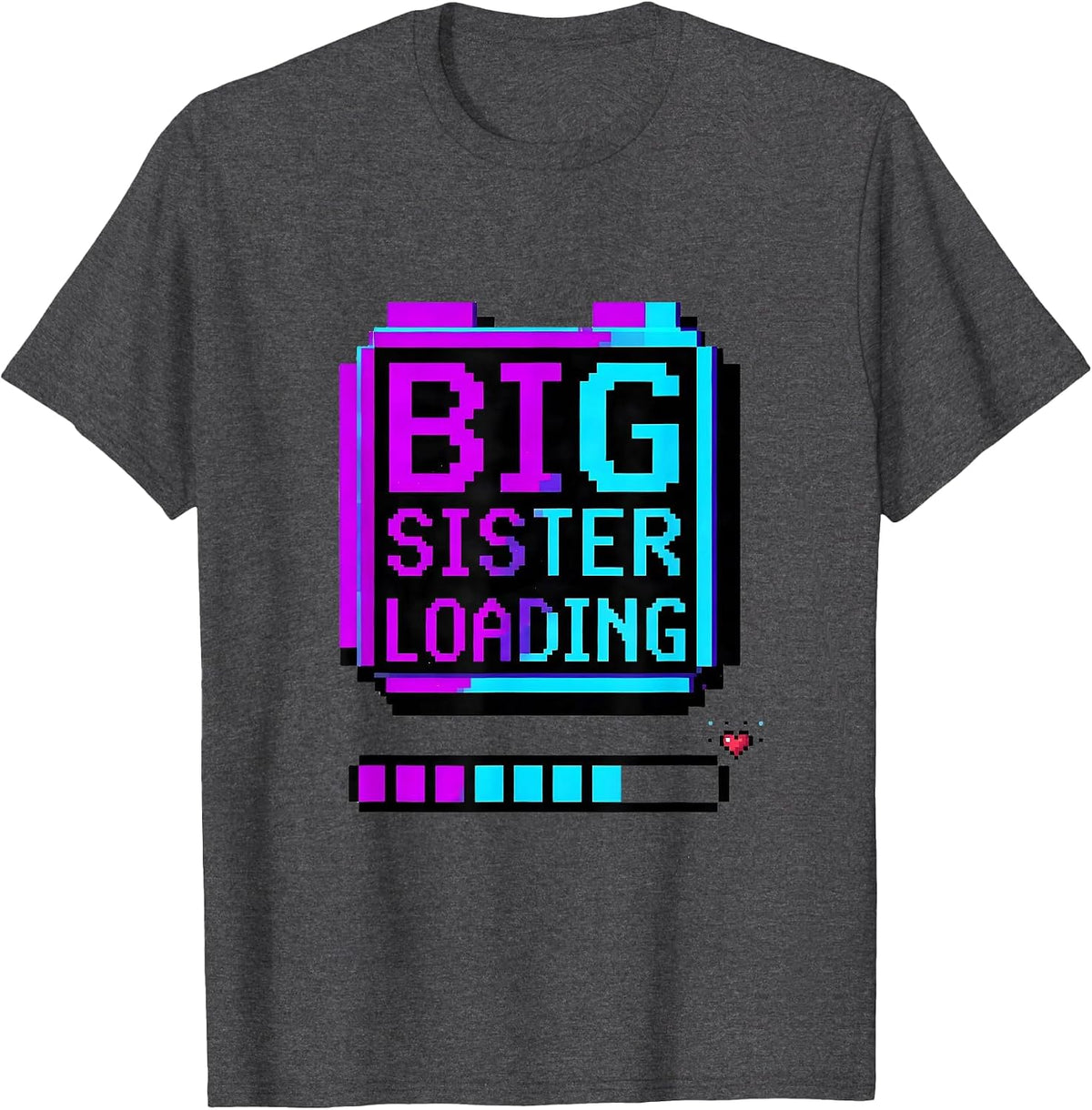 Big Sister Loading Pixel Art Playful Sibling Announcement T-Shirt - Dark Heather Grey