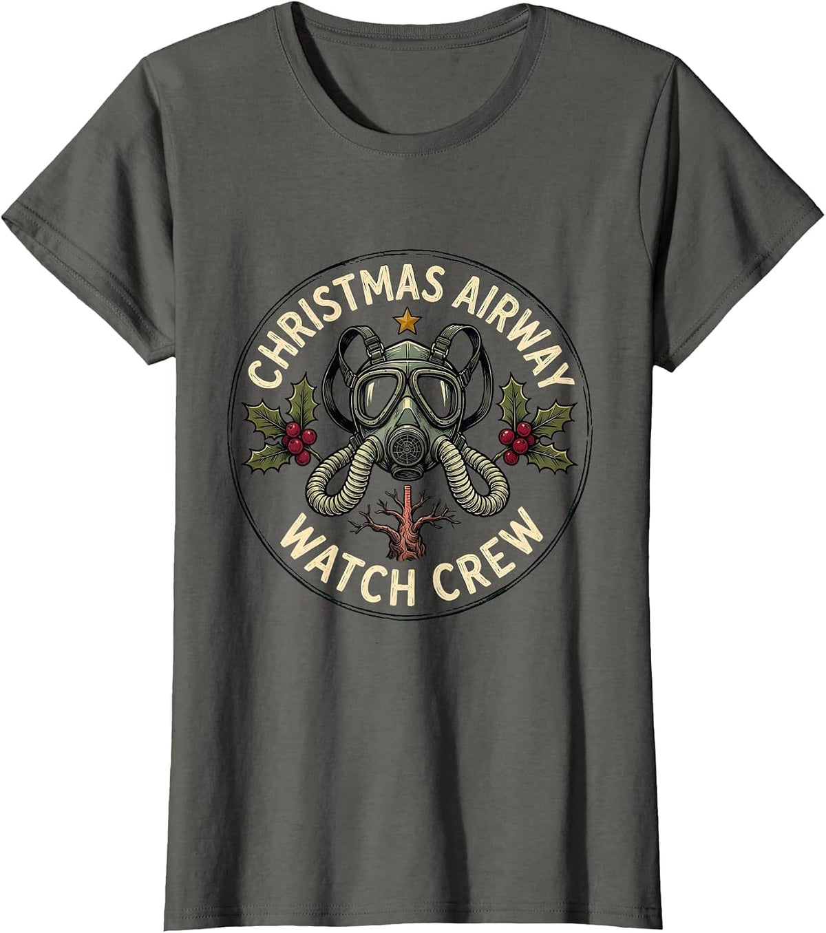 Women's Christmas Airway Watch Crew Funny Respiratory Therapist T-Shirt - Asphalt Grey