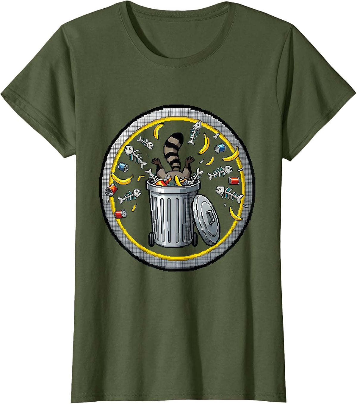 Women's Raccoon Dumpster Dive Funny Trash Panda Graphic T-Shirt - Olive Green