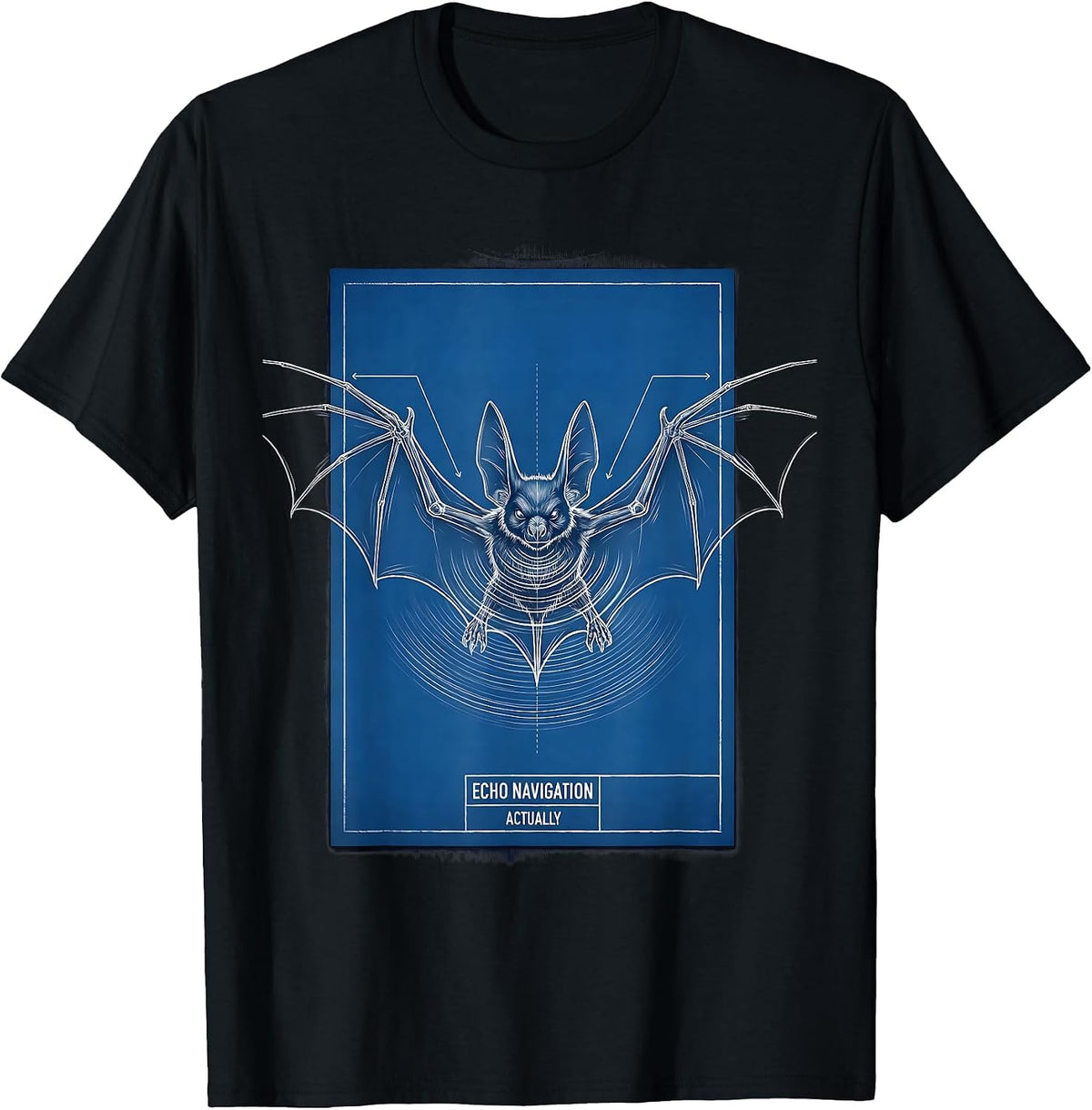 Men's Echo Navigation, Actually Technical Blueprint Bat Lover T-Shirt - Black