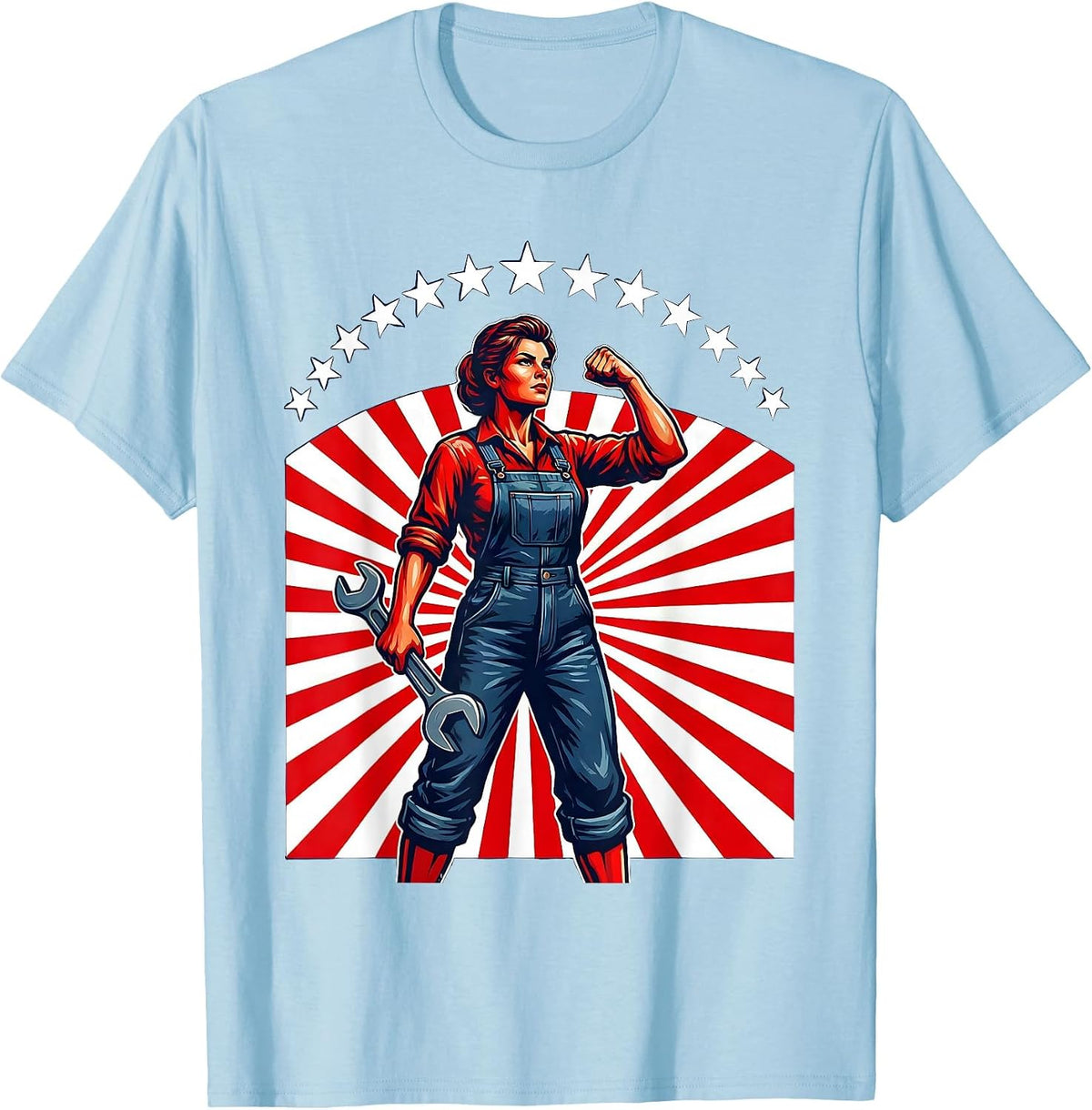 Men's Rosie the Riveter Wrench Graphic Tee T-Shirt - Baby Blue