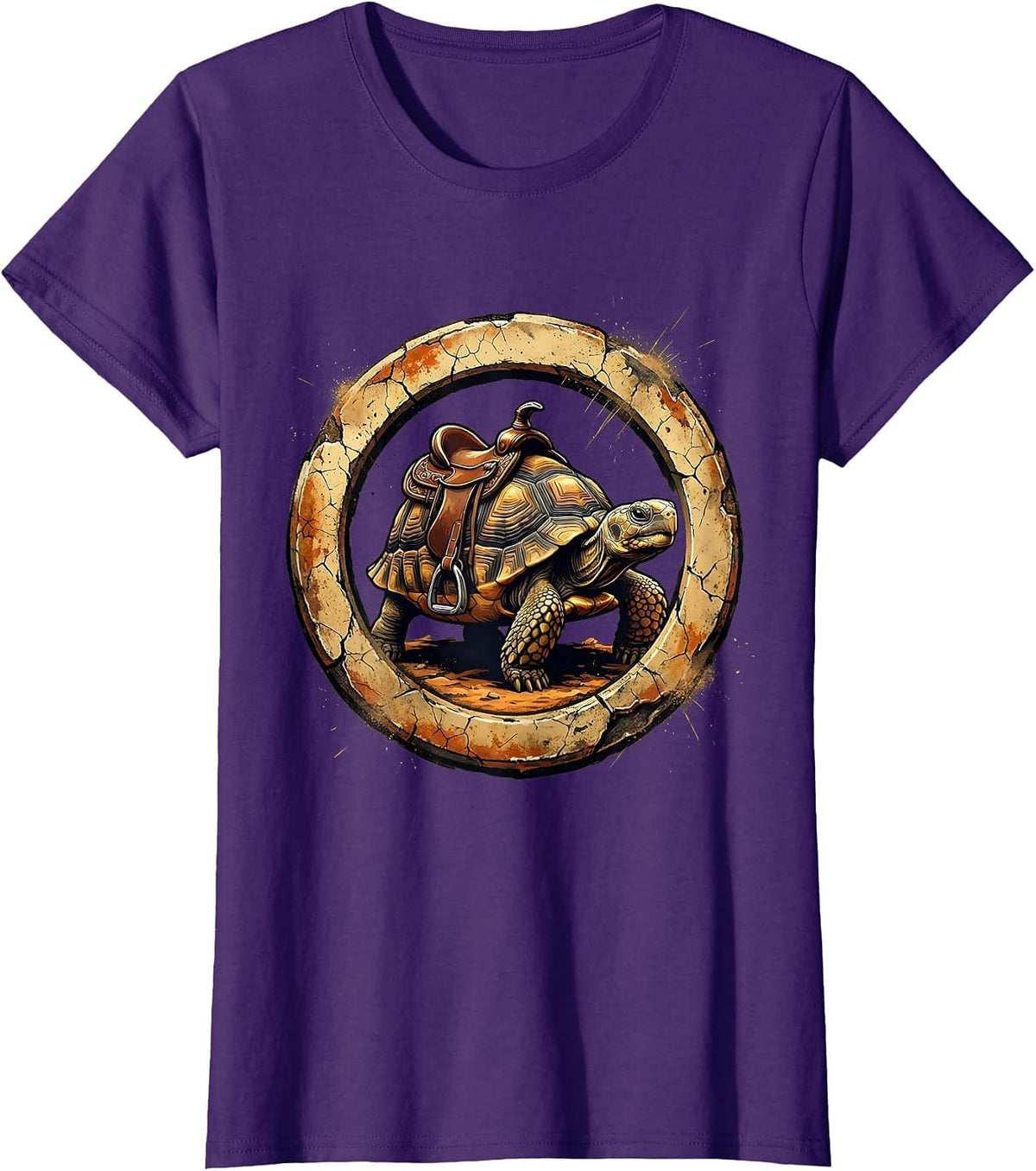 Women's Howdy Desert Tortoise With Saddle Graphic Tee T-Shirt - Purple