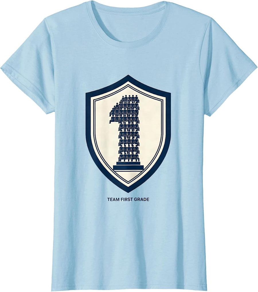 Women's Team First Grade Emblem First Grade Teacher Back To School T-Shirt - Baby Blue