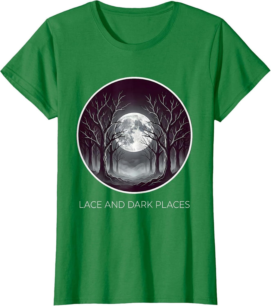 Women's Lace and Dark Places Goth Aesthetic Design T-Shirt - Kelly Green
