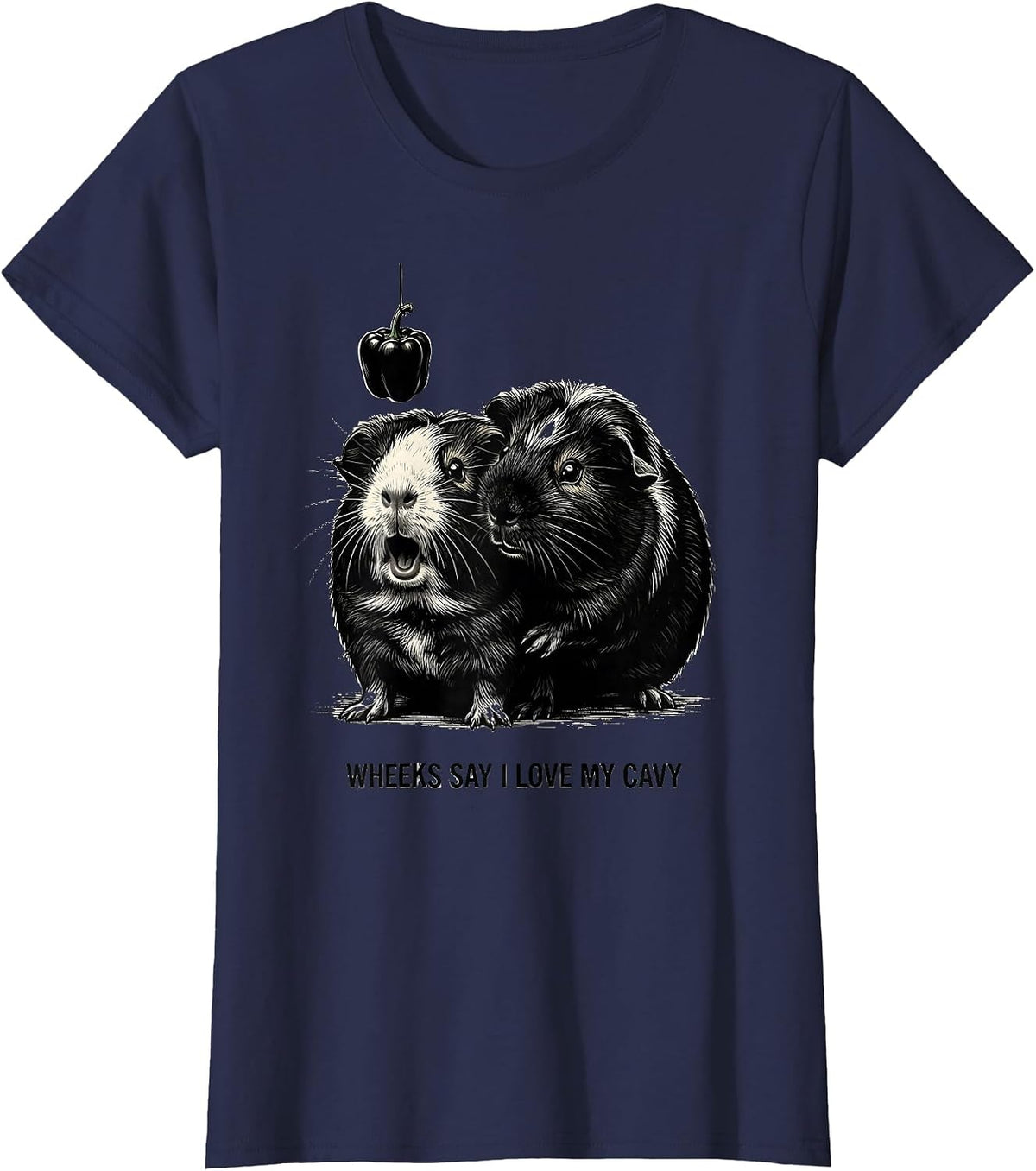 Women's Wheeks Say I Love My Cavy Funny Guinea Pig Lover Humor T-Shirt - Navy Blue