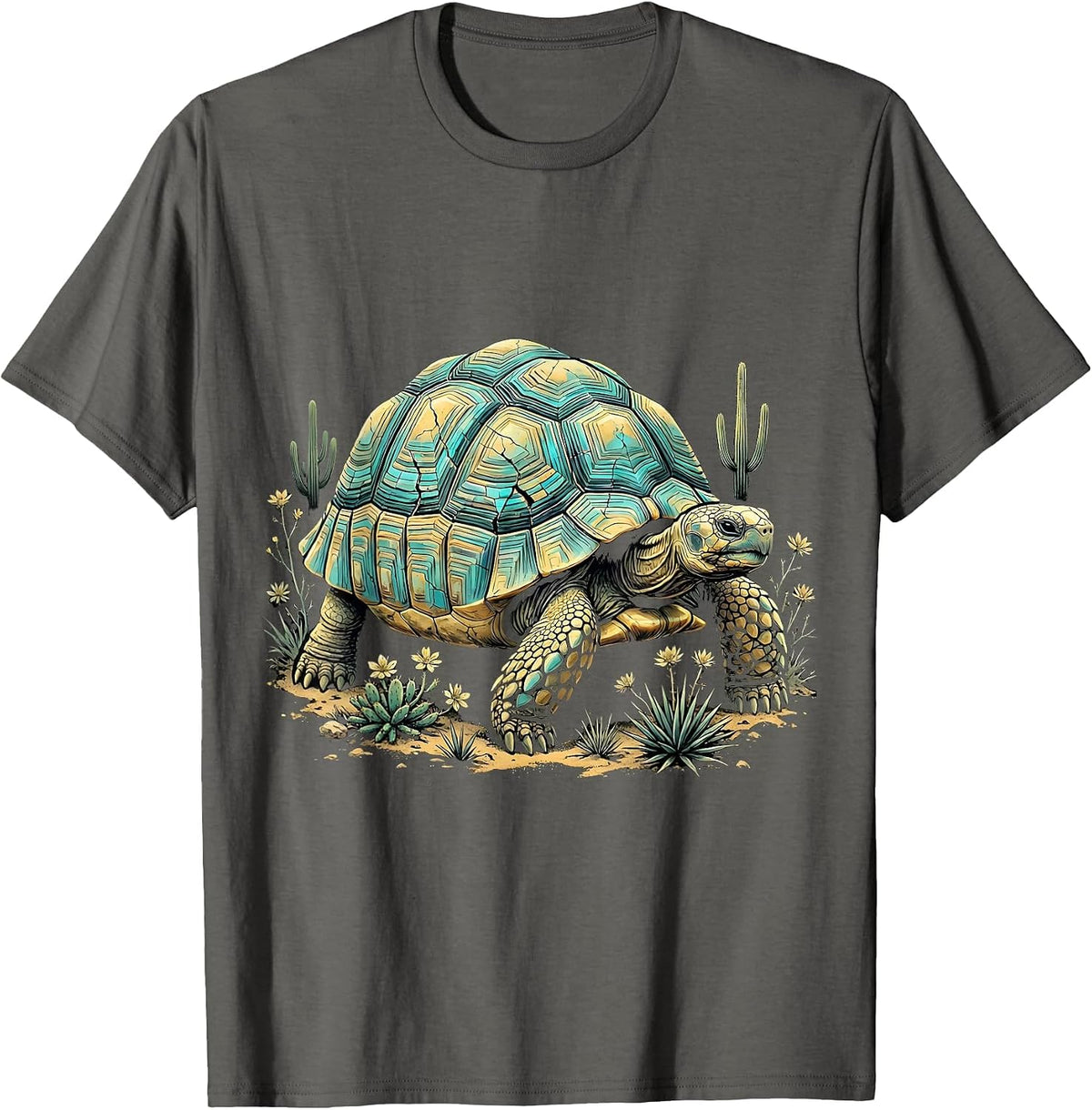 Men's Desert Tortoise Turquoise Shell Western Design T-Shirt - Asphalt Grey