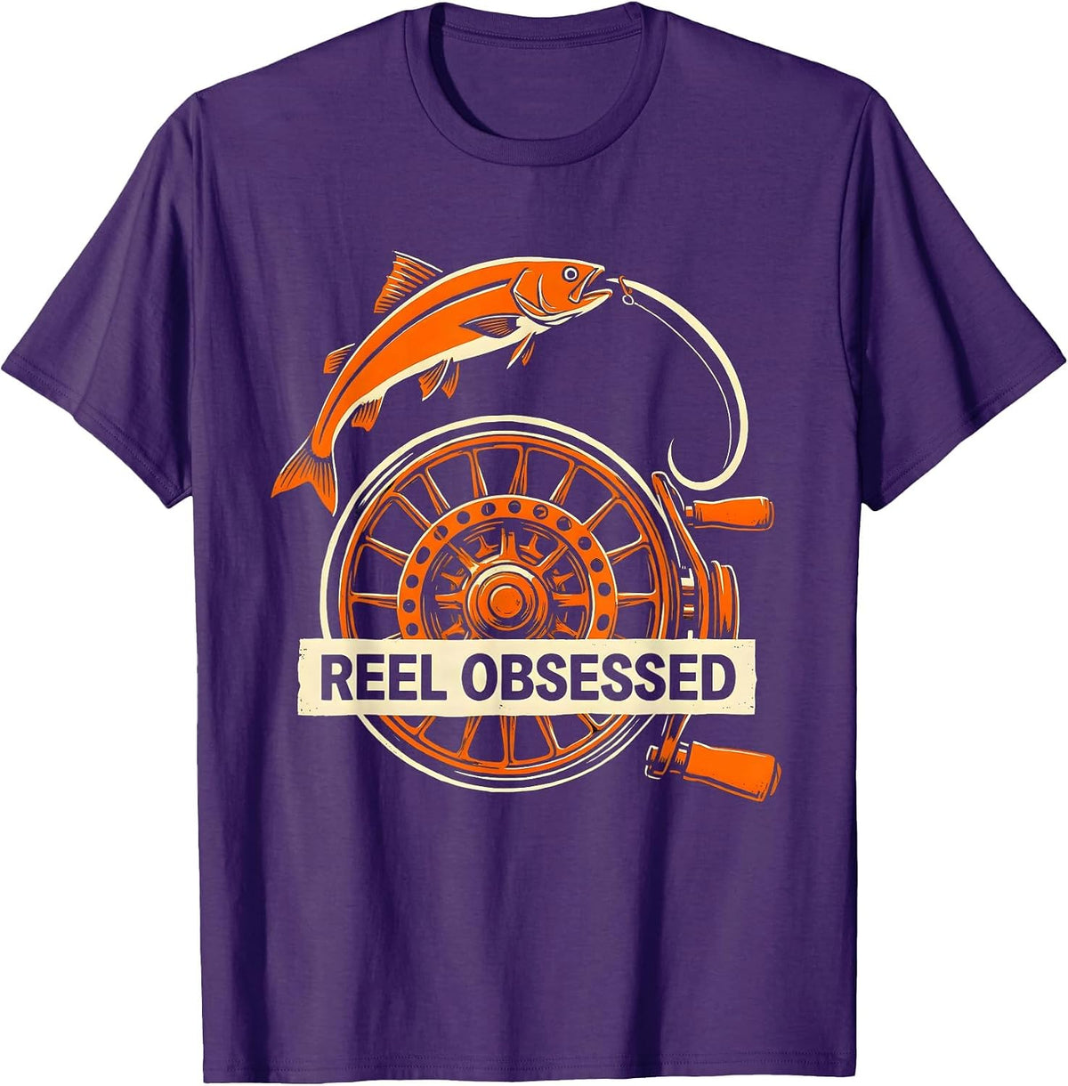 Men's Reel Obsessed Fishing Graphic Design T-Shirt - Purple
