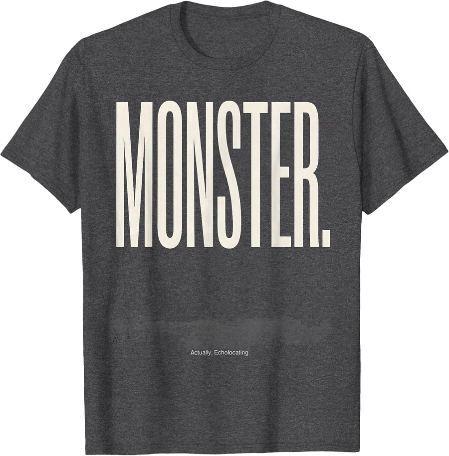 Men's MONSTER. Actually, Echolocating Vintage Bat Lover Halloween T-Shirt - Dark Heather Grey
