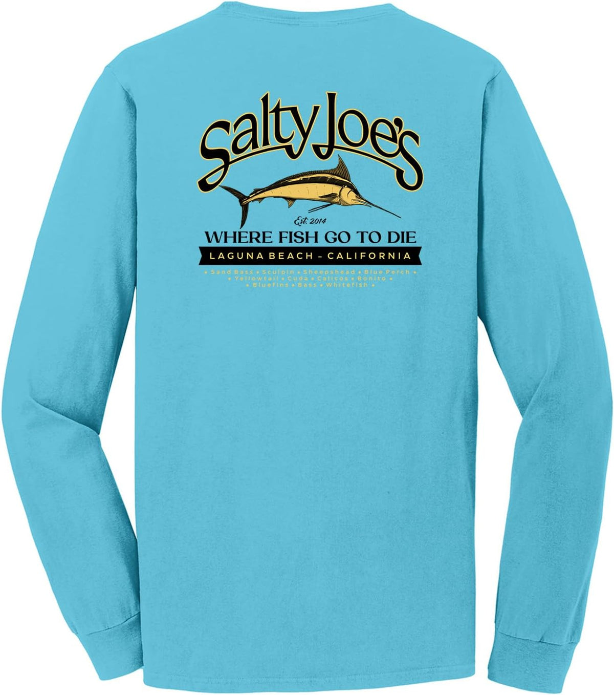 SALTY JOES Men's Fish Count Pigment Dyed Long Sleeve Tee - Tidal Wave \/ Fish Count Logo
