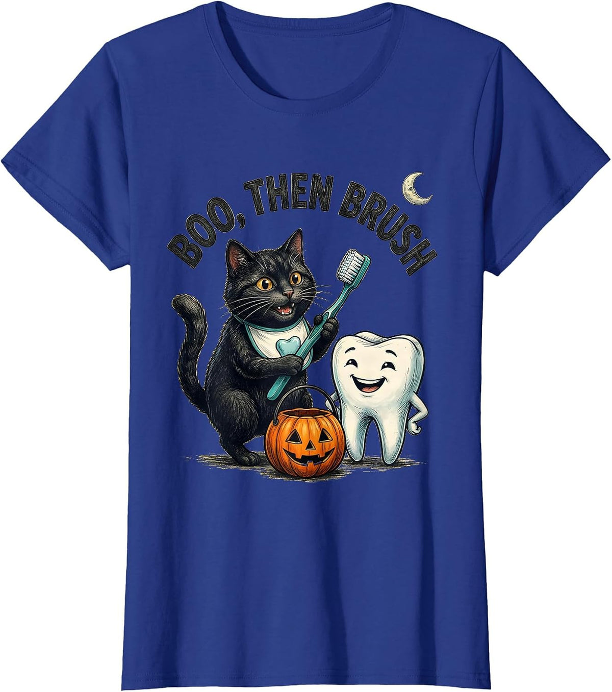 Women's Boo Then Brush Halloween Dentist Dental Humor Costume T-Shirt - Royal Blue