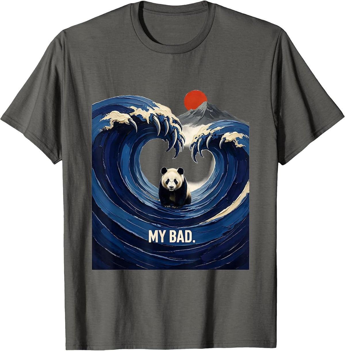 Men's My Bad Funny Japanese Art Panda Lover Ukiyo-e Style T-Shirt - Asphalt Grey