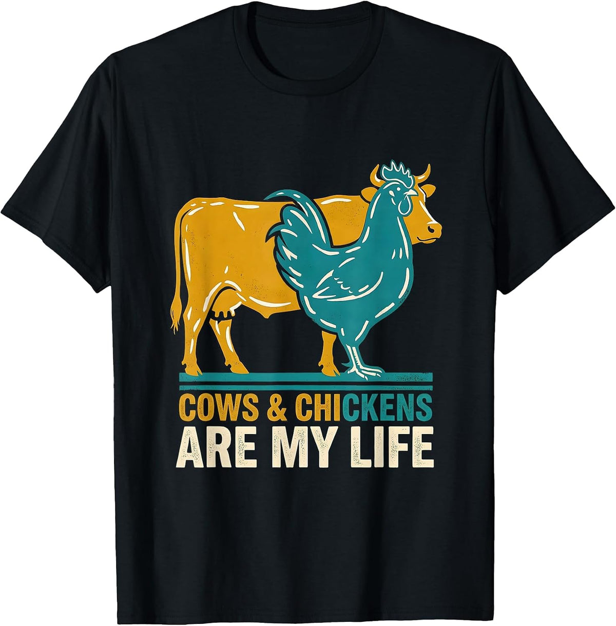 Men's Cows & Chickens Are My Life Midcentury Modern Farm Animal T-Shirt - Black