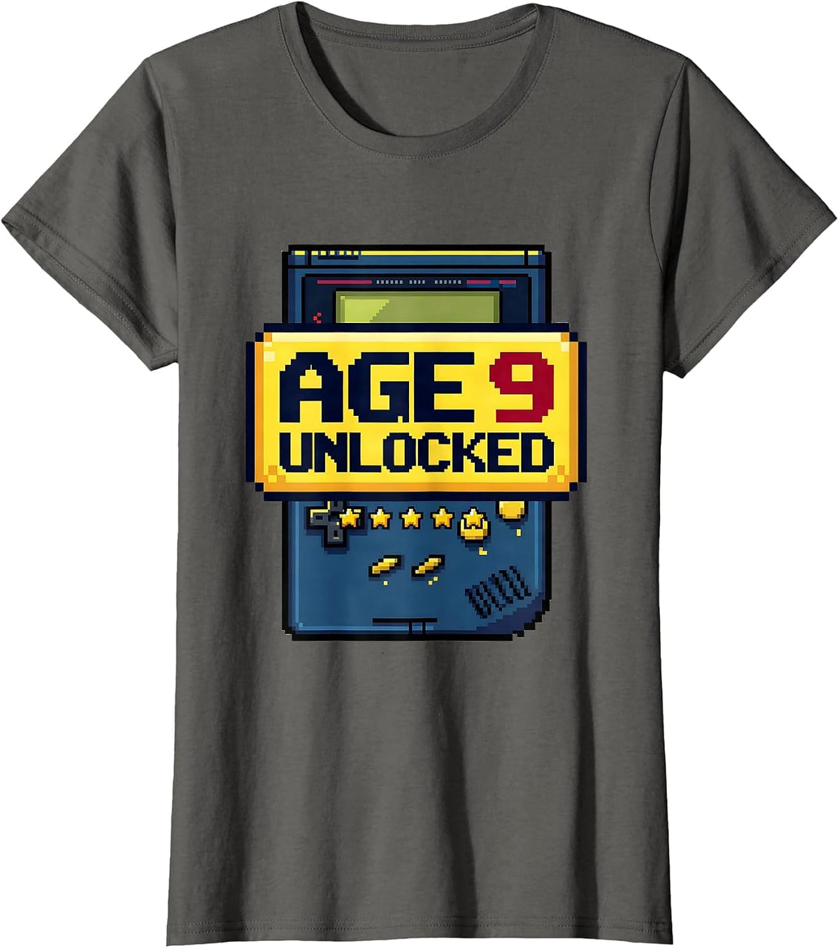 Women's Age 9 Unlocked Pixel Art Birthday Boy Video Gamer Party T-Shirt - Asphalt Grey
