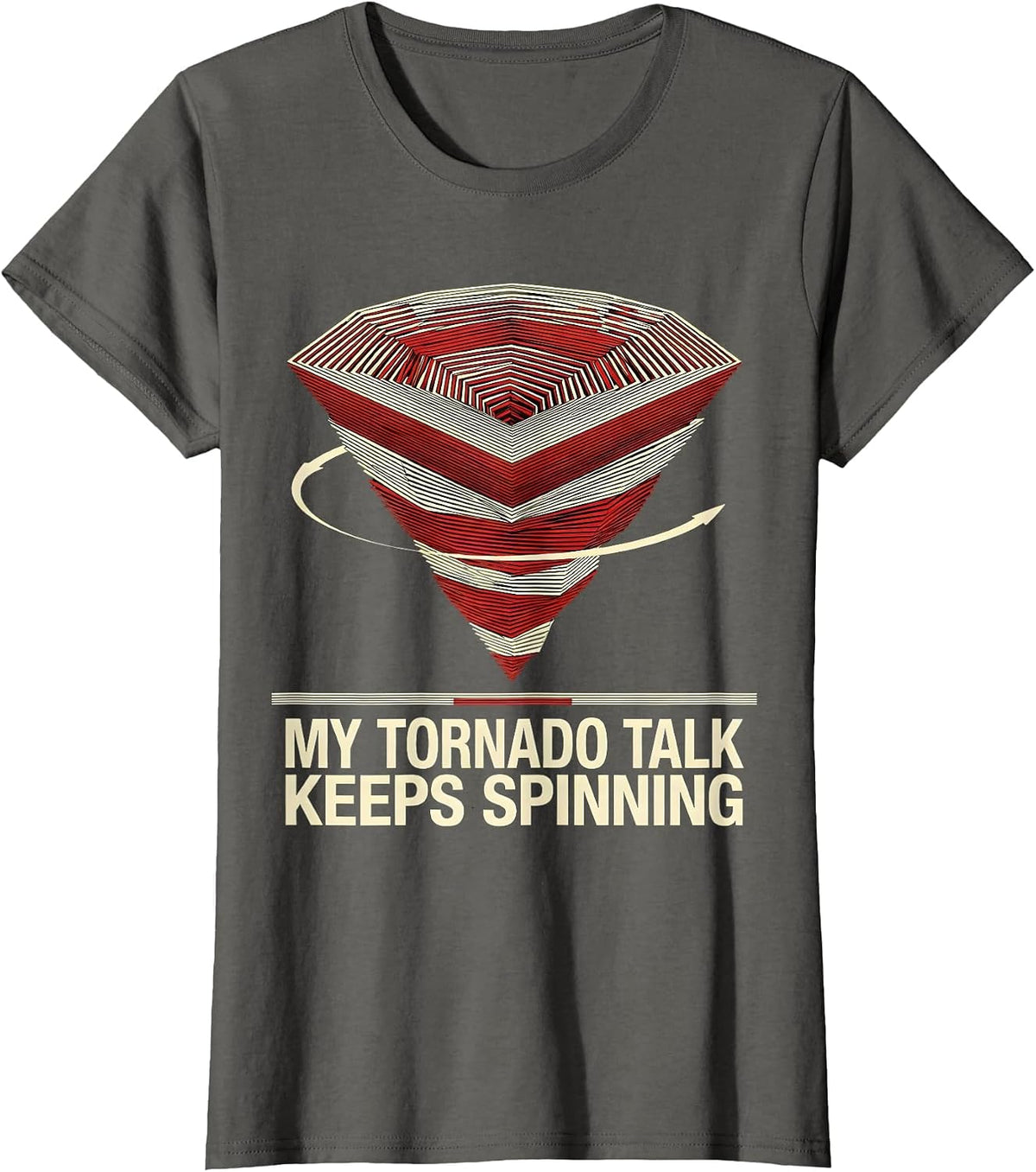 Women's My Tornado Talk Keeps Spinning Geometric Storm Chaser T-Shirt - Asphalt Grey