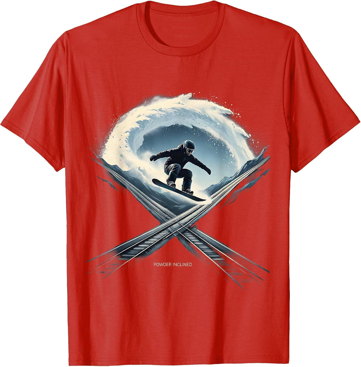 Men's Powder Inclined Minimalist Snowboarder Humor Winter Sports T-Shirt - Red