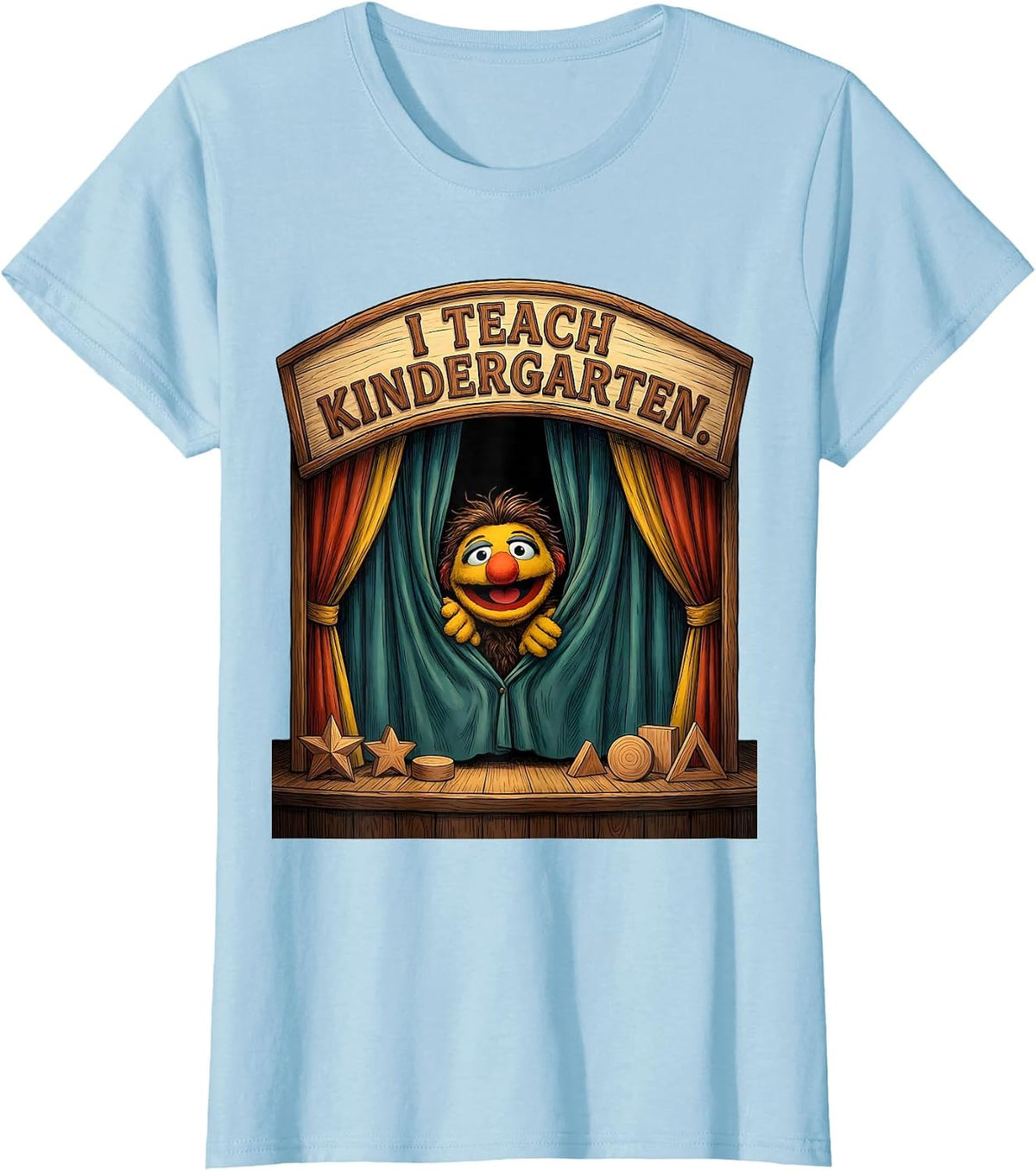 I Teach Kindergarten Cute Kindergarten Teacher Back T-Shirt - Baby Blue