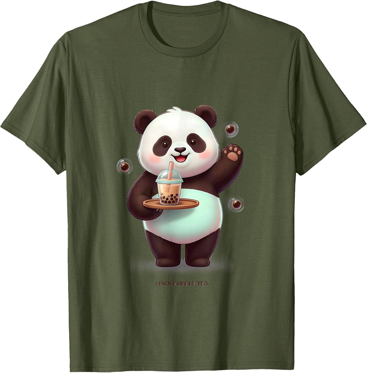 I Pick Bubble Tea Cute Kawaii Panda Boba Tea Lover Gift T-Shirt - Olive Green