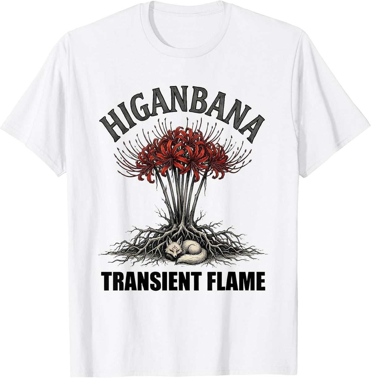 Men's Higanbana Transient Flame Horror Anime Kawaii Goth Aesthetic T-Shirt - White