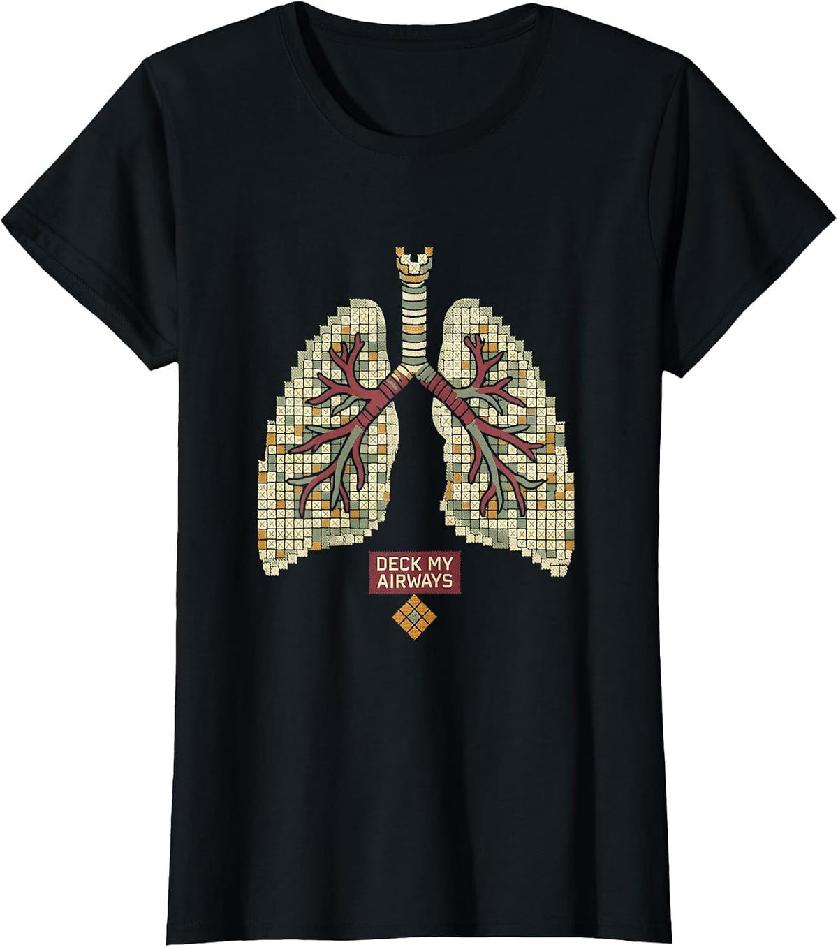 Women's Deck My Airways Cross Stitch Respiratory Therapist Christmas T-Shirt - Black