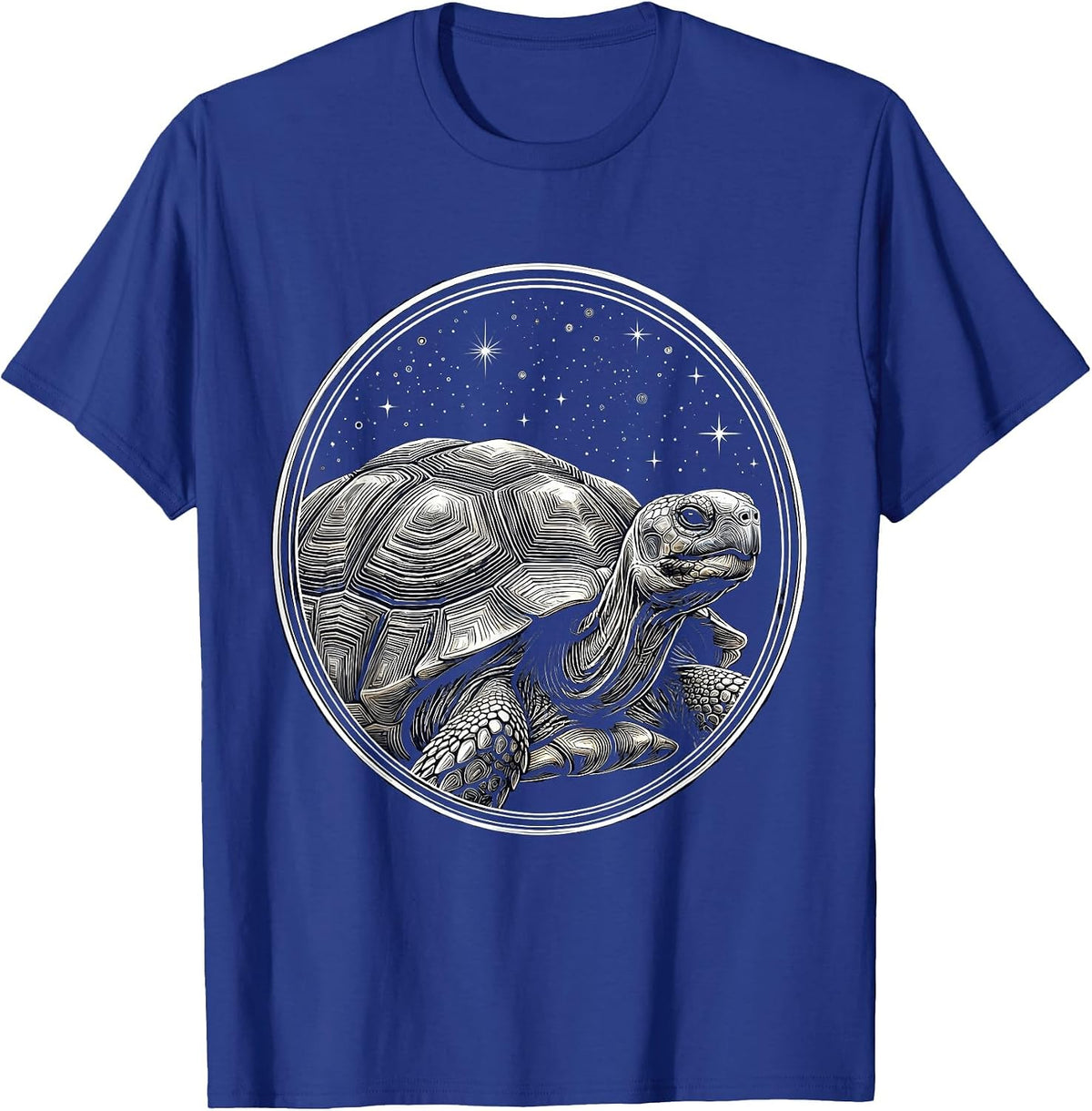 Men's Ancient Tortoise Starry Night Sky Illustration T-Shirt - Royal Blue