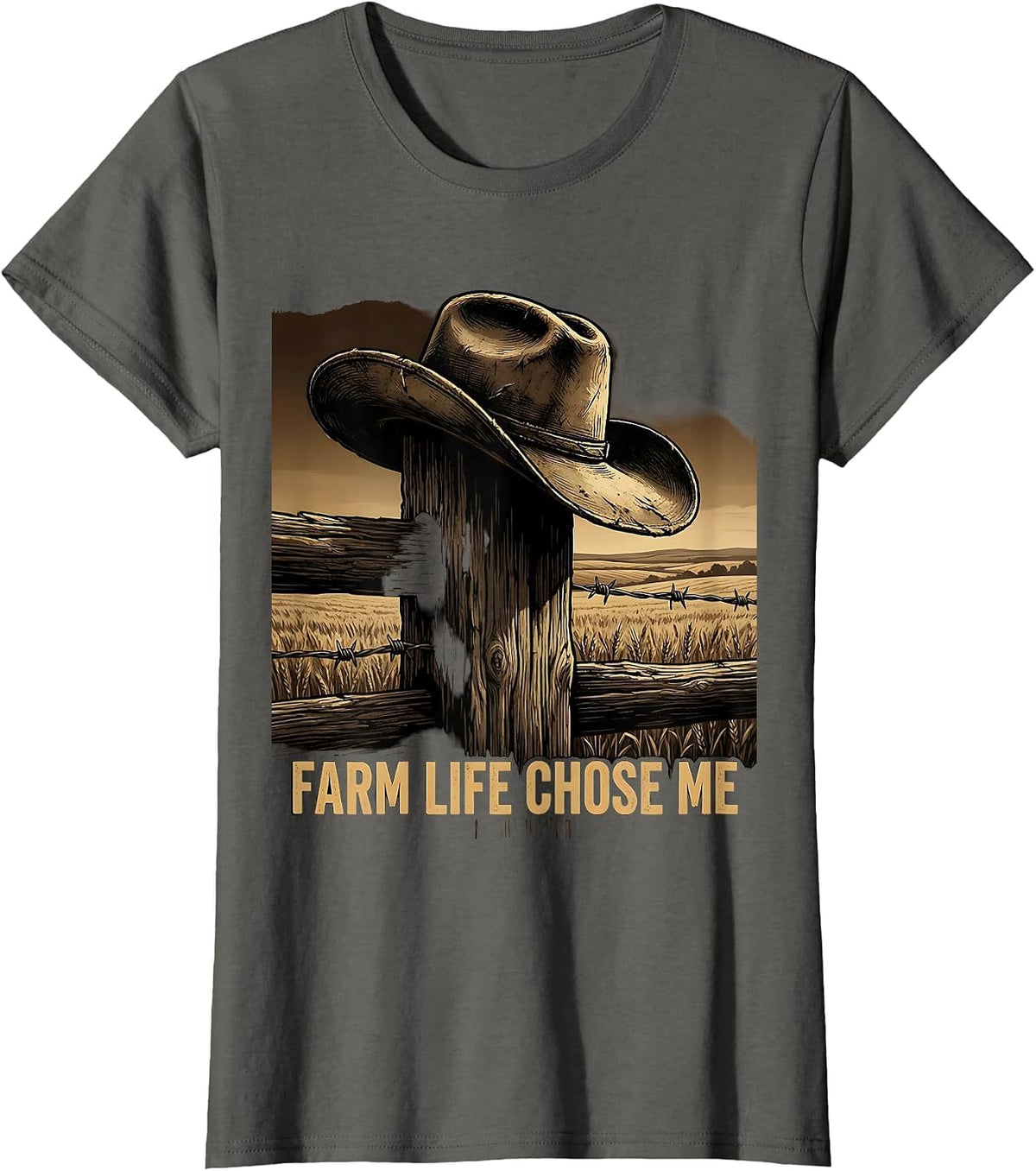 Women's Farm Life Chose Me Country Living Design T-Shirt - Asphalt Grey