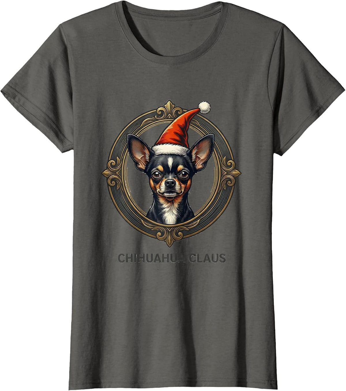 Women's Chihuahua Claus Funny Christmas Dog Lover Breed Humor T-Shirt - Asphalt Grey