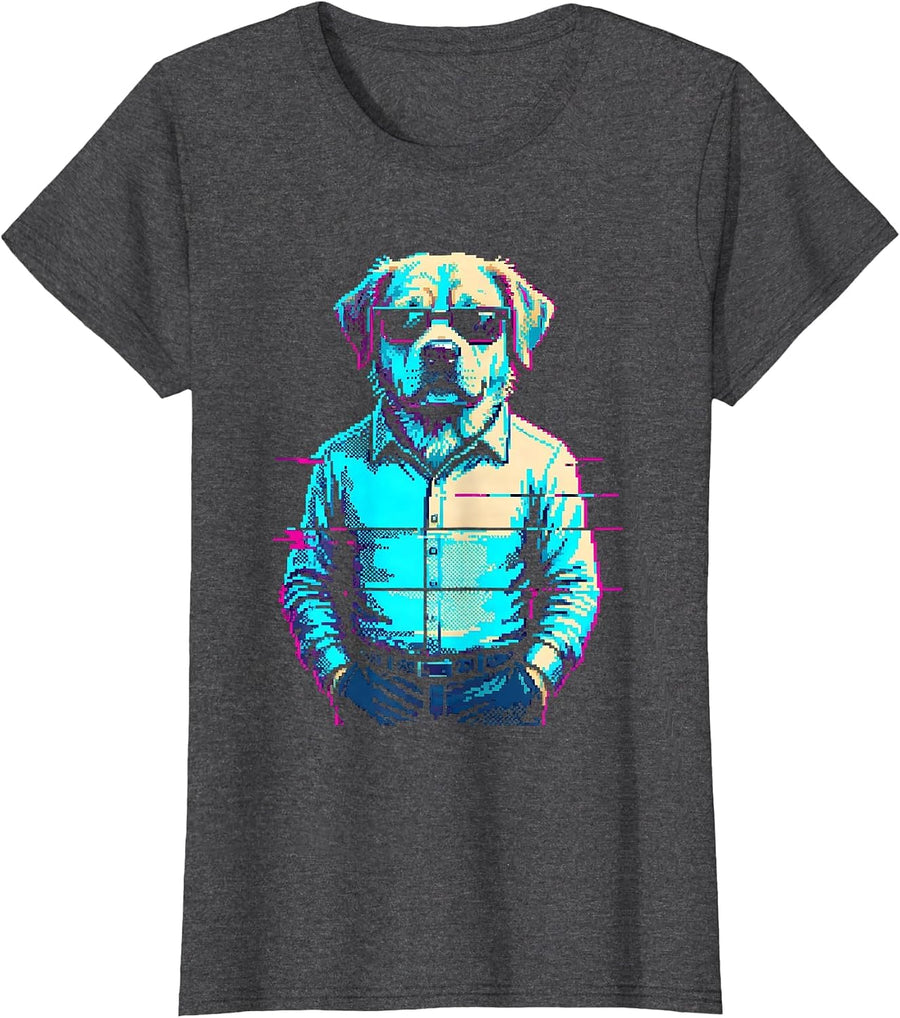 Women's Monumental Pixel Dog Meme Funny Gen Z Humor T-Shirt - Dark Heather Grey