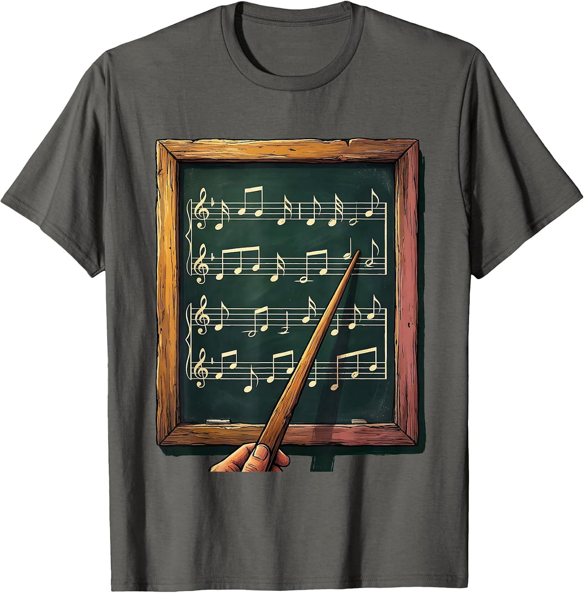 Men's Music Teacher Chalkboard Staff Notes Illustration T-Shirt - Asphalt Grey