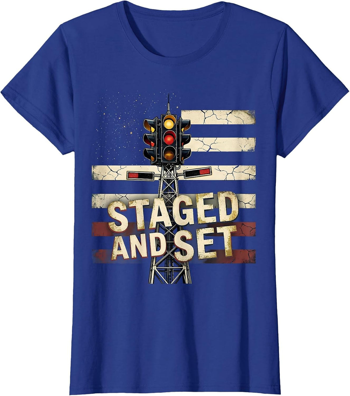 Women's Staged And Set Vintage Patriotic RC Car Drag Racing Hobbyist T-Shirt - Royal Blue