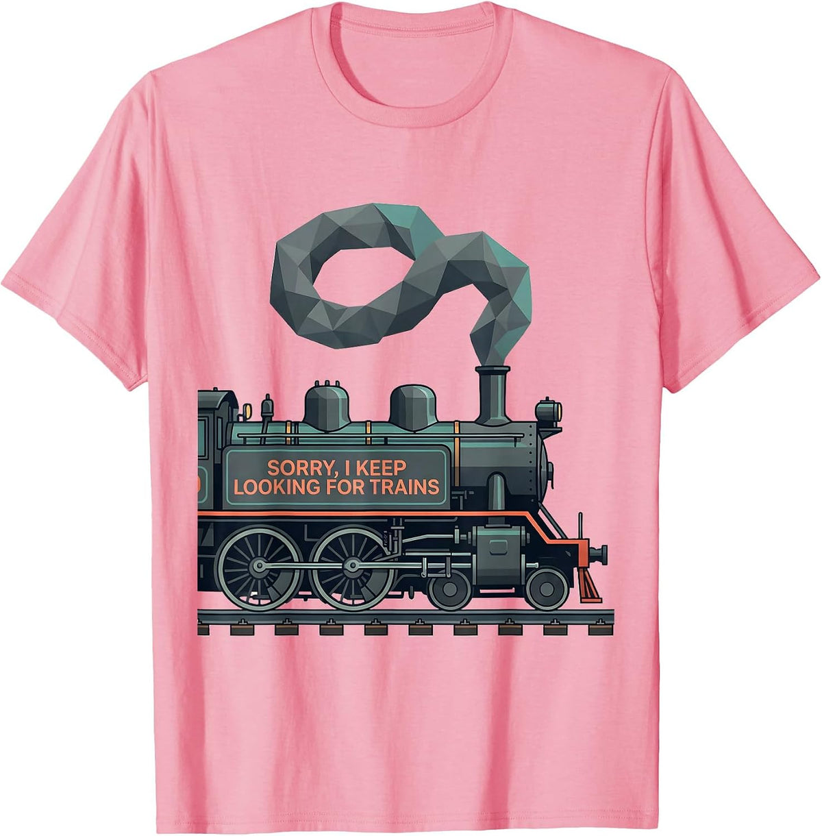 Men's Sorry, I Keep Looking For Trains Vintage Steam Train T-Shirt - Pink