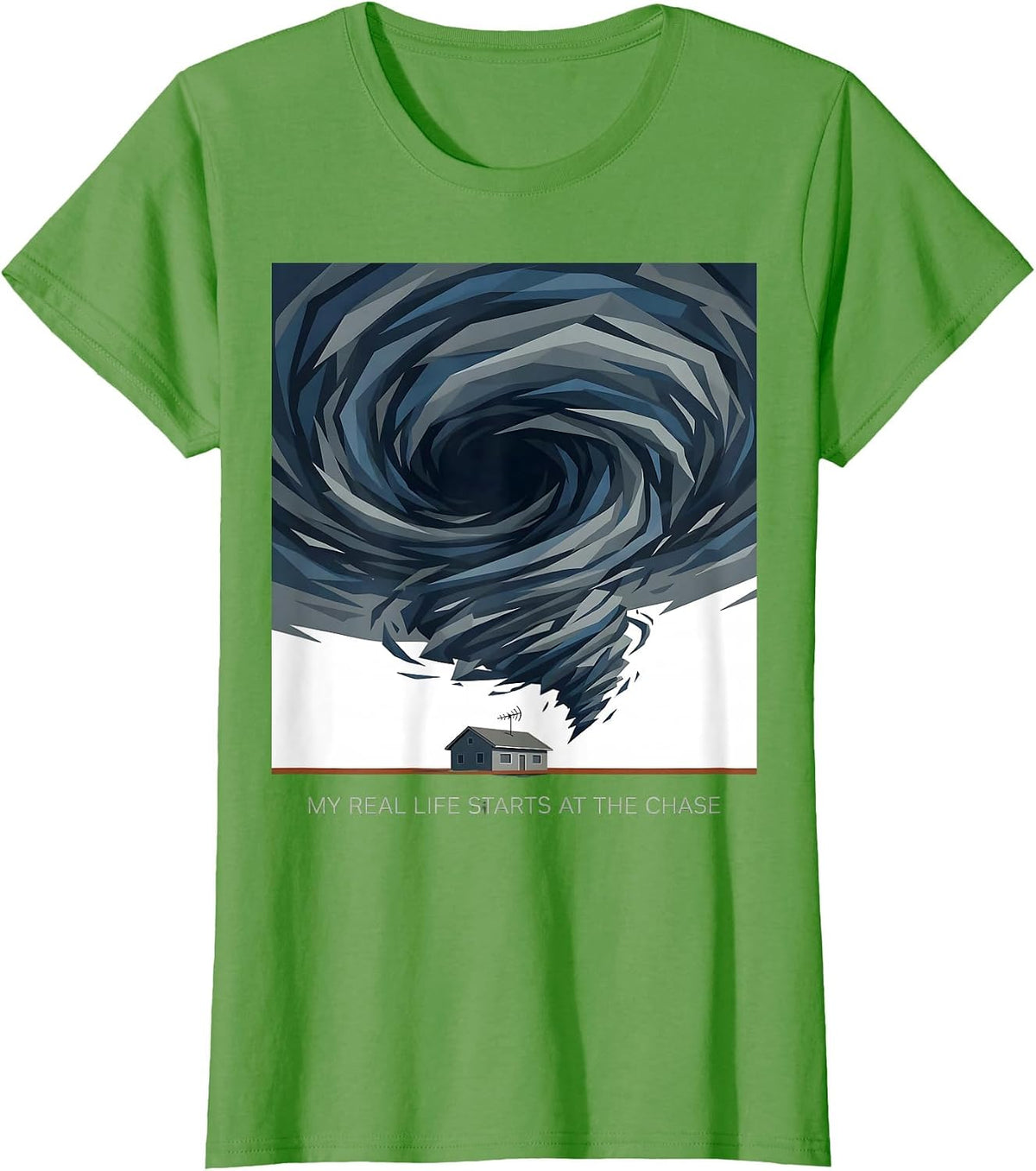 Women's My Real Life Starts At The Chase Storm Chaser Weather Humor T-Shirt - Grass Green