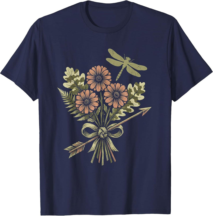 Woodland Camo Archer Illustration T-Shirt - Navy Blue